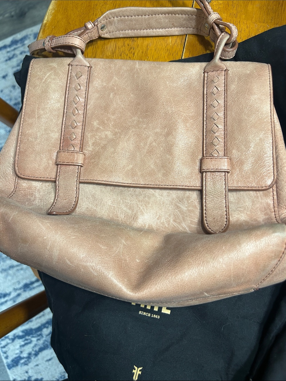 Frye Distressed Leather Satchel in Dusty Rose-Tan